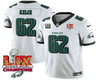 Men's Philadelphia Eagles #62 Jason Kelce White Limited Super Bowl LIX Champions FUSE Vapor Jersey