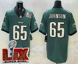 Men's Philadelphia Eagles #65 Lane Johnson Midnight Green Super Bowl LIX Vapor Limited Jersey