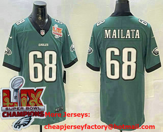 Men's Philadelphia Eagles #68 Jordan Mailata Limited Super Bowl LIX Champions FUSE Vapor Jersey