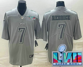 Men's Philadelphia Eagles #7 Haason Reddick Gray Super Bowl LVII Patch Atmosphere Fashion Stitched Jersey
