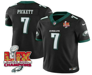 Men's Philadelphia Eagles #7 Kenny Pickett Black Limited Super Bowl LIX Champions FUSE Vapor Jersey