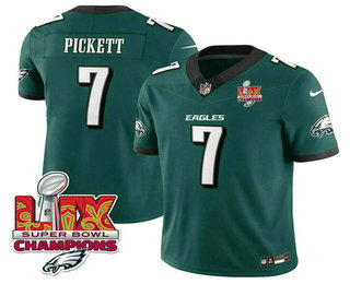Men's Philadelphia Eagles #7 Kenny Pickett Green Limited Super Bowl LIX Champions FUSE Vapor Jersey