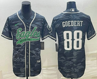 Men's Philadelphia Eagles #88 Dallas Goedert Grey Camo With Patch Cool Base Stitched Baseball Jersey