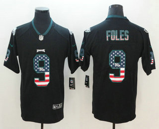 Men's Philadelphia Eagles #9 Nick Foles 2018 USA Flag Fashion Black Color Rush Stitched Nike Limited Jersey