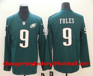 Men's Philadelphia Eagles #9 Nick Foles Nike Green Therma Long Sleeve Limited Jersey