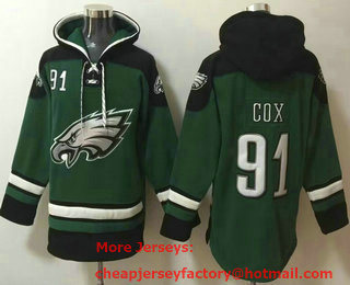 Men's Philadelphia Eagles #91 Fletcher Cox Green Ageless Must Have Lace Up Pullover Hoodie