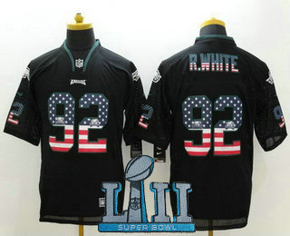 Men's Philadelphia Eagles #92 Reggie White Black 2018 Super Bowl LII Patch USA Flag Fashion NFL Nike Elite Jersey