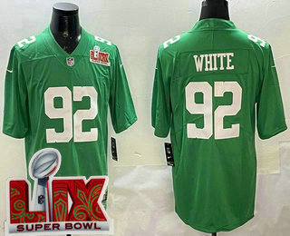 Men's Philadelphia Eagles #92 Reggie White Kelly Green Super Bowl LIX Vapor Jersey