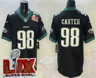 Men's Philadelphia Eagles #98 Jalen Carter Black Super Bowl LIX Vapor Limited Jersey