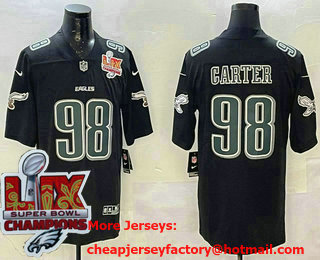 Men's Philadelphia Eagles #98 Jalen Carter Limited Black Fashion Super Bowl LIX Champions Vapor Jersey
