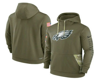 Men's Philadelphia Eagles 2022 Olive Salute to Service Therma Performance Pullover Hoodie