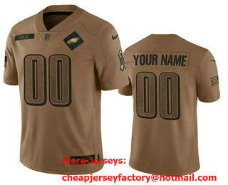 Men's Philadelphia Eagles Active Player Custom 2023 Brown Salute To Setvice Limited Stitched Football Jersey