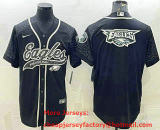 Men's Philadelphia Eagles Black Reflective Team Big Logo With Patch Cool Base Stitched Baseball Jersey