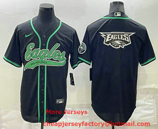 Men's Philadelphia Eagles Black Team Big Logo With Patch Cool Base Stitched Baseball Jersey