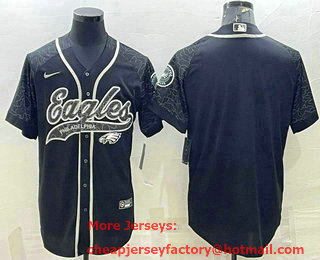 Men's Philadelphia Eagles Blank Black Reflective With Patch Cool Base Stitched Baseball Jersey