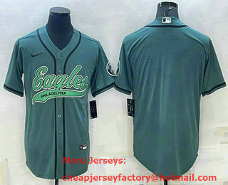 Men's Philadelphia Eagles Blank Green With Patch Cool Base Stitched Baseball Jersey