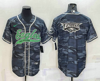 Men's Philadelphia Eagles Blank Grey Camo Team Big Logo With Patch Cool Base Stitched Baseball Jersey