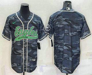 Men's Philadelphia Eagles Blank Grey Camo With Patch Cool Base Stitched Baseball Jersey