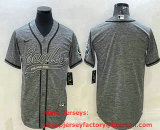 Men's Philadelphia Eagles Blank Grey Gridiron With Patch Cool Base Stitched Baseball Jersey