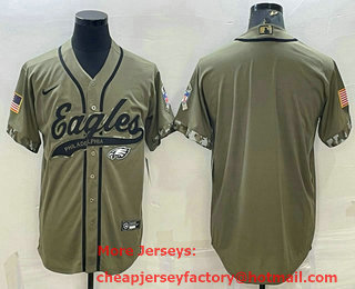 Men's Philadelphia Eagles Blank Olive Salute to Service Cool Base Stitched Baseball Jersey
