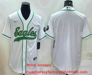 Men's Philadelphia Eagles Blank White With Patch Cool Base Stitched Baseball Jersey