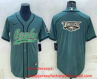 Men's Philadelphia Eagles Green Team Big Logo With Patch Cool Base Stitched Baseball Jersey