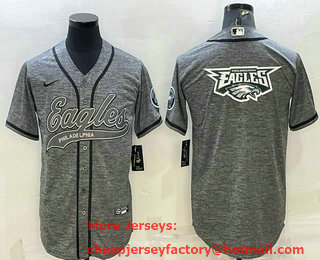 Men's Philadelphia Eagles Grey Gridiron Team Big Logo With Patch Cool Base Stitched Baseball Jersey