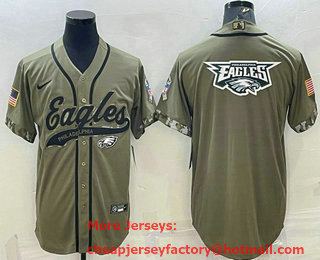 Men's Philadelphia Eagles Olive Salute to Service Team Big Logo Cool Base Stitched Baseball Jersey