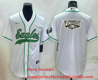 Men's Philadelphia Eagles White Team Big Logo With Patch Cool Base Stitched Baseball Jersey