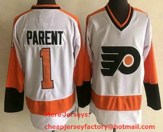 Men's Philadelphia Flyers #1 Bernie Parent White CCM Throwback Jersey