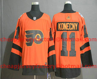 Men's Philadelphia Flyers #11 Travis Konecny Orange 2019 Stadium Series Adidas Stitched NHL Jersey