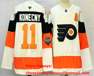 Men's Philadelphia Flyers #11 Travis Konecny White 2024 With A Patch Stitched Jersey