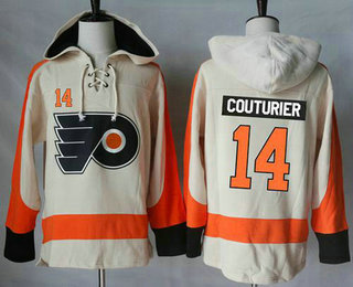 Men's Philadelphia Flyers #14 Sean Couturier Cream Sawyer Hooded Sweatshirt Stitched NHL Jersey