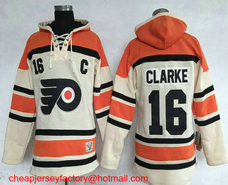 Men's Philadelphia Flyers #16 Bobby Clarke Cream Stitched NHL Old Time Hockey Hoodie