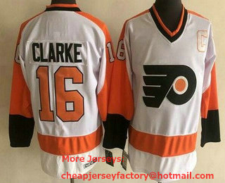 Men's Philadelphia Flyers #16 Bobby Clarke White CCM Throwback Jersey