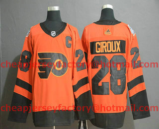 Men's Philadelphia Flyers #28 Claude Giroux Orange 2019 Stadium Series With C Patch Adidas Stitched NHL Jersey