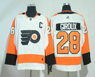 Men's Philadelphia Flyers #28 Claude Giroux White With C Patch 2017-2018 Hockey Stitched NHL Jersey