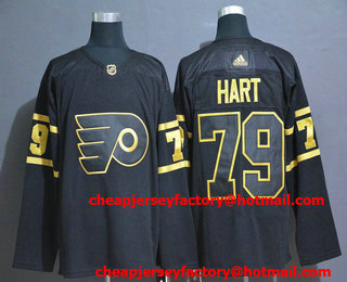 Men's Philadelphia Flyers #79 Carter Hart Black Golden Adidas Stitched NHL Jersey