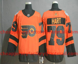 Men's Philadelphia Flyers #79 Carter Hart Orange 2019 Stadium Series Adidas Stitched NHL Jersey