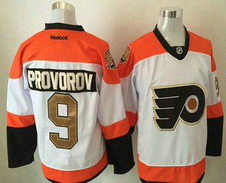 Men's Philadelphia Flyers #9 Ivan Provorov White 50th Gold Stitched NHL 2016-17 Reebok Hockey Jersey
