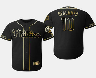 Men's Philadelphia Phillies  #10 J.T. Realmuto Black Gold Stitched MLB Flex Base Jersey