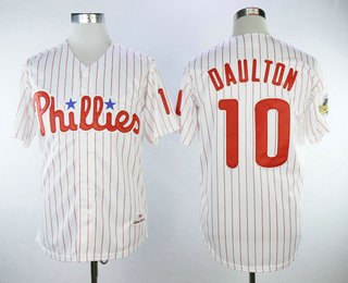 Men's Philadelphia Phillies #10 Darren Daulton 1993 White Pinstripe Stitched MLB Cooperstown Collection Jersey By Mitchell & Ness