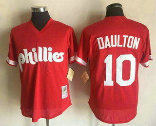 Men's Philadelphia Phillies #10 Darren Daulton Red Mesh Batting Practice Throwback Jersey By Mitchell & Ness