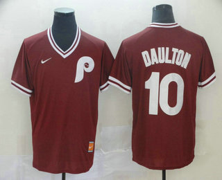 Men's Philadelphia Phillies #10 Darren Daulton Red Nike Cooperstown Collection Legend V Neck Jersey