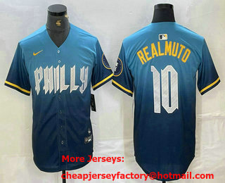Men's Philadelphia Phillies #10 JT Realmuto Blue 2024 City Connect Limited Stitched Jersey