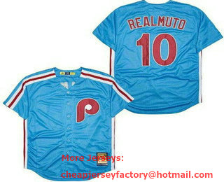 Men's Philadelphia Phillies #10 JT Realmuto Blue Cooperstown Throwback Cool Base Jersey
