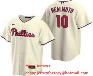 Men's Philadelphia Phillies #10 JT Realmuto Cream Cool Base Jersey
