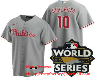 Men's Philadelphia Phillies #10 JT Realmuto Gray 2022 World Series Cool Base Jersey