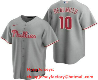 Men's Philadelphia Phillies #10 JT Realmuto Gray Cool Base Jersey