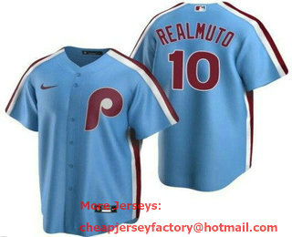 Men's Philadelphia Phillies #10 JT Realmuto Light Blue Cool Base Jersey